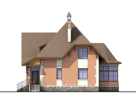 «Ягерхаус» — проект двухэтажного дома с пирамидальной кровлей, с террасой, в стиле Петровское барокко - превью фасада дома