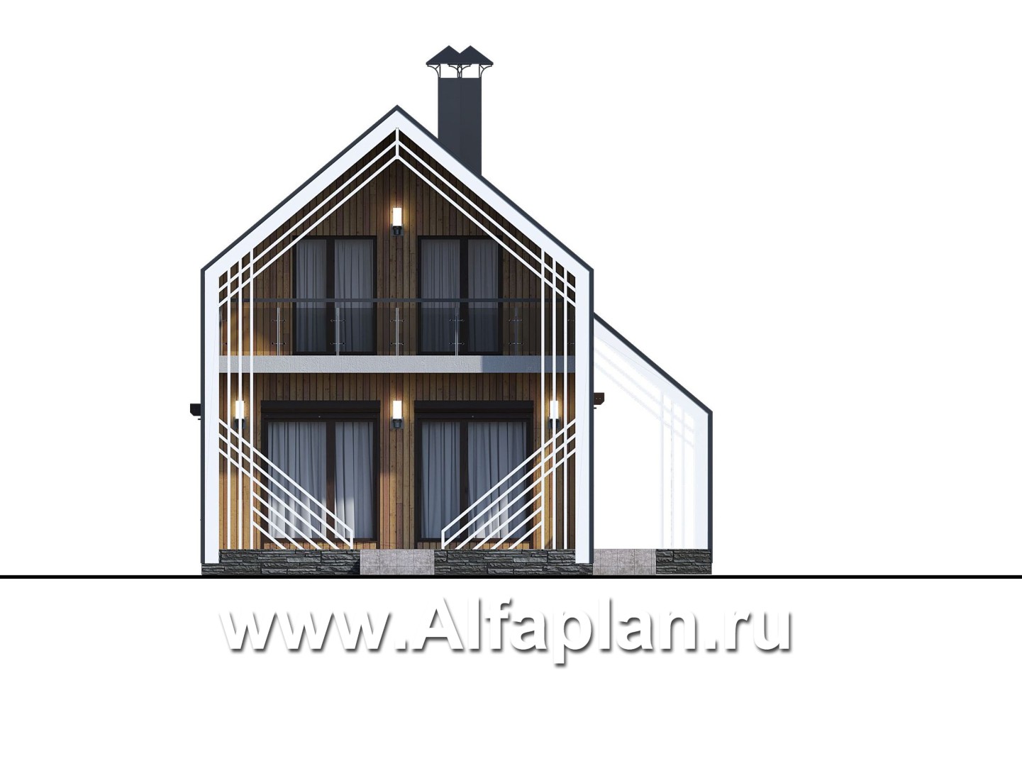 «Тау» - проект двухэтажного каркасного дома, с террасой и балконом, в современном стиле барн - фасад дома