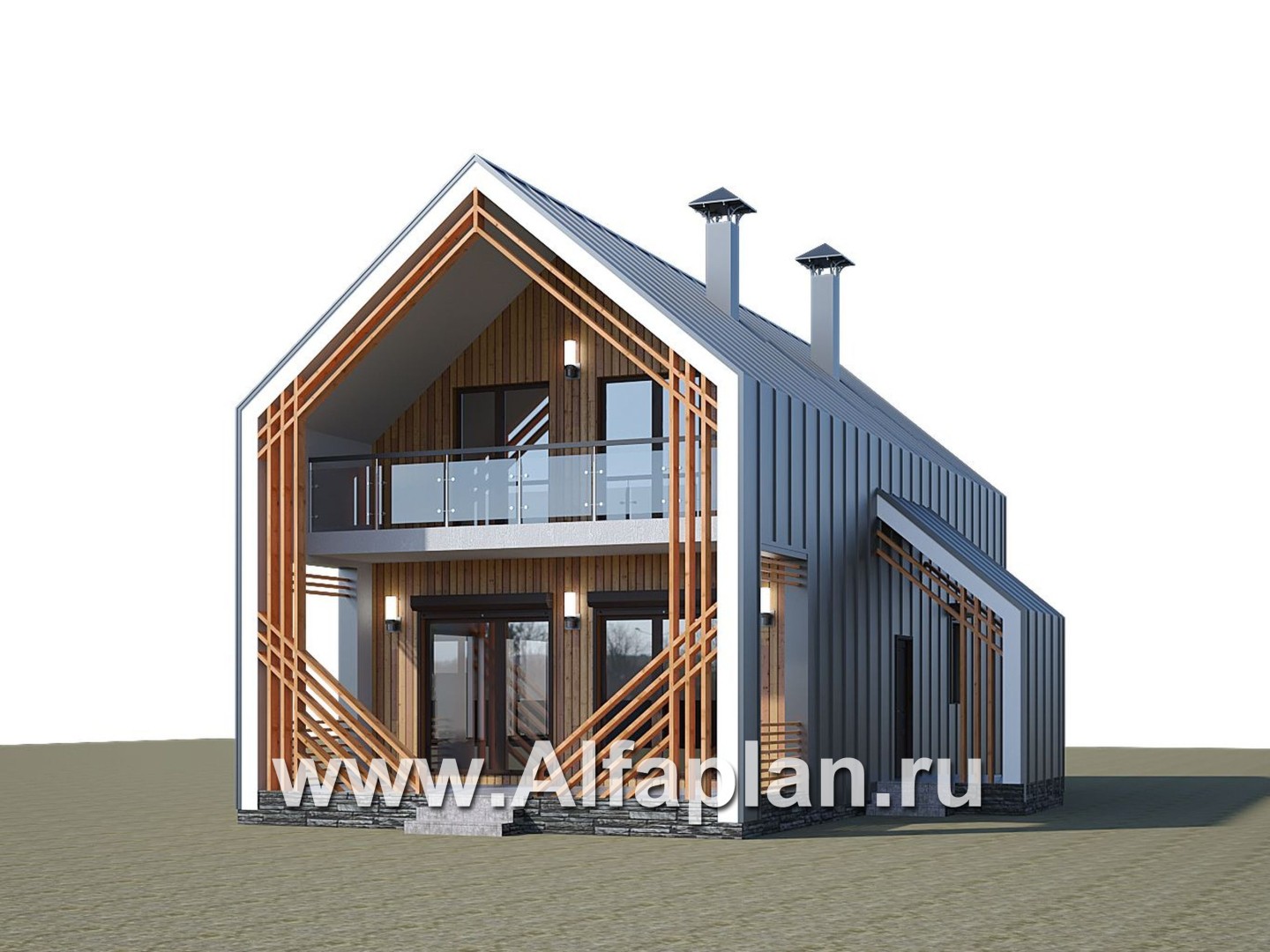 «Тау» - проект двухэтажного каркасного дома, с террасой и балконом, в современном стиле барн - дизайн дома №1