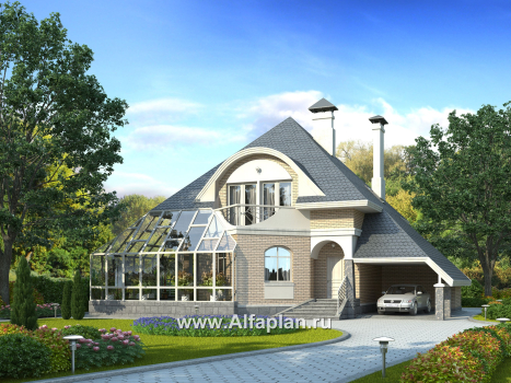 «Кристалл» - проект дома с мансардой из газобетона, планировка дома с зимним садом - превью дополнительного изображения №1