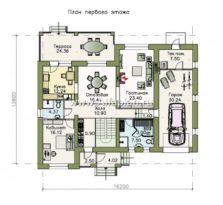 «Айвенго» — проект двухэтажного дома, с биллиардной в мансарде, с террасой и гаражом на 1 авто, в стиле замка - превью план дома