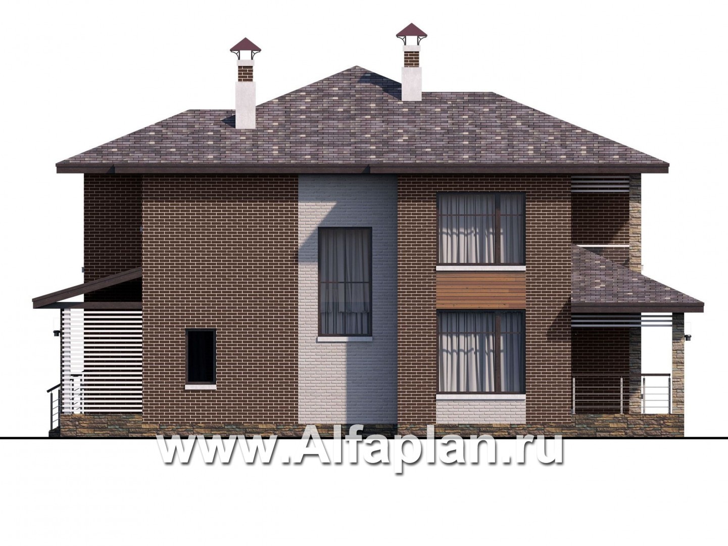 «Эридан» - красивый проект двухэтажного дома, с террасой, в современном стиле - фасад дома