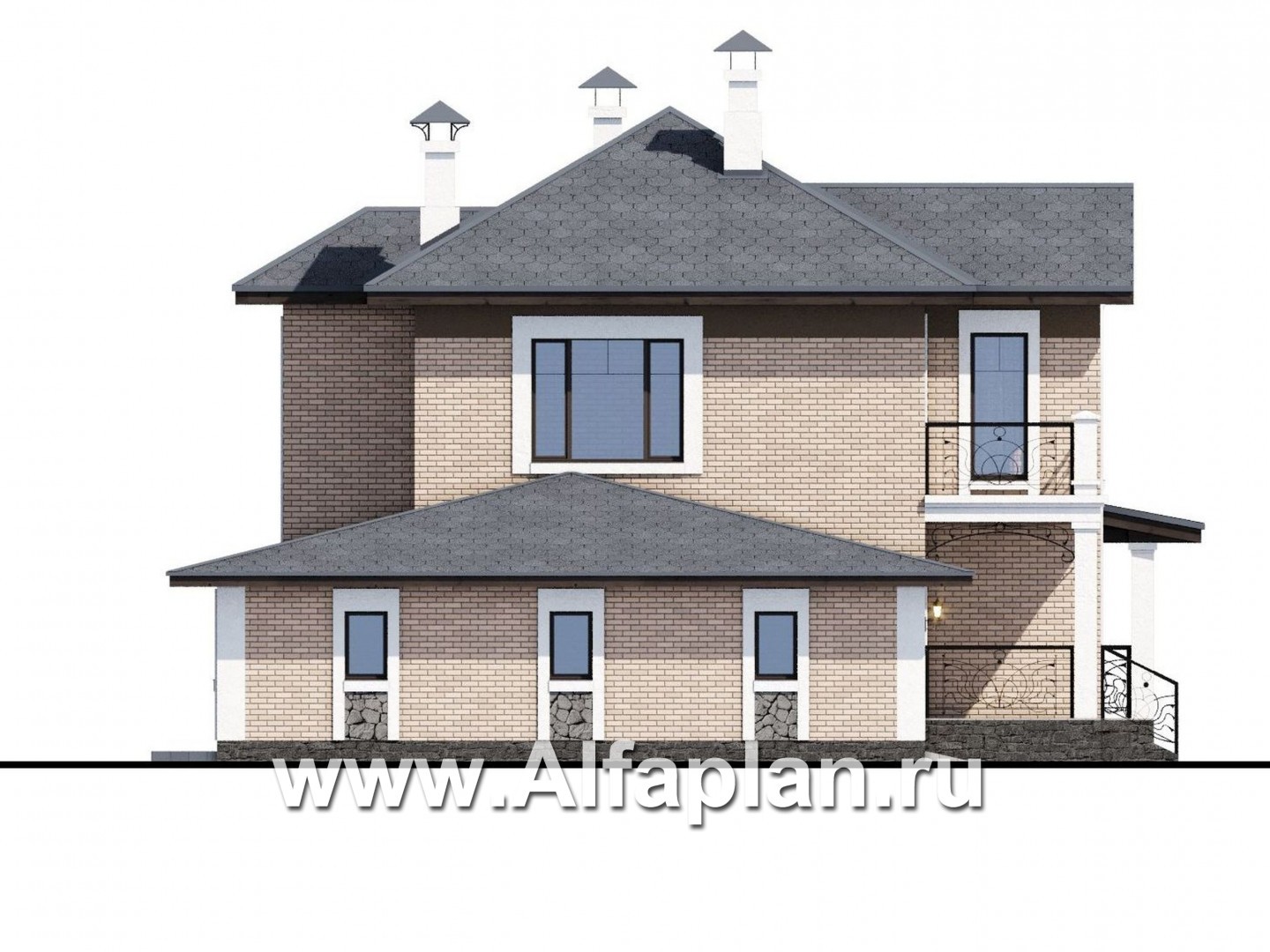 «Модерн» - проект двухэтажного дома из газобетона, с террасой и с гаражом, в стиле модерн (Серебряный век) - фасад дома