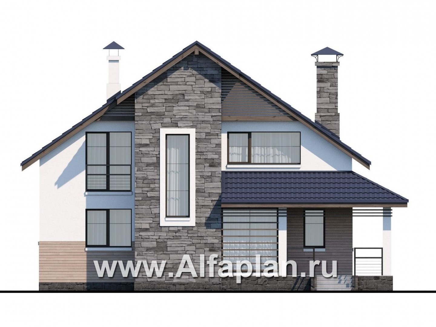 «Территория комфорта» - проект  дома с мансардой, с сауной и с террасой, в стиле шале - фасад дома