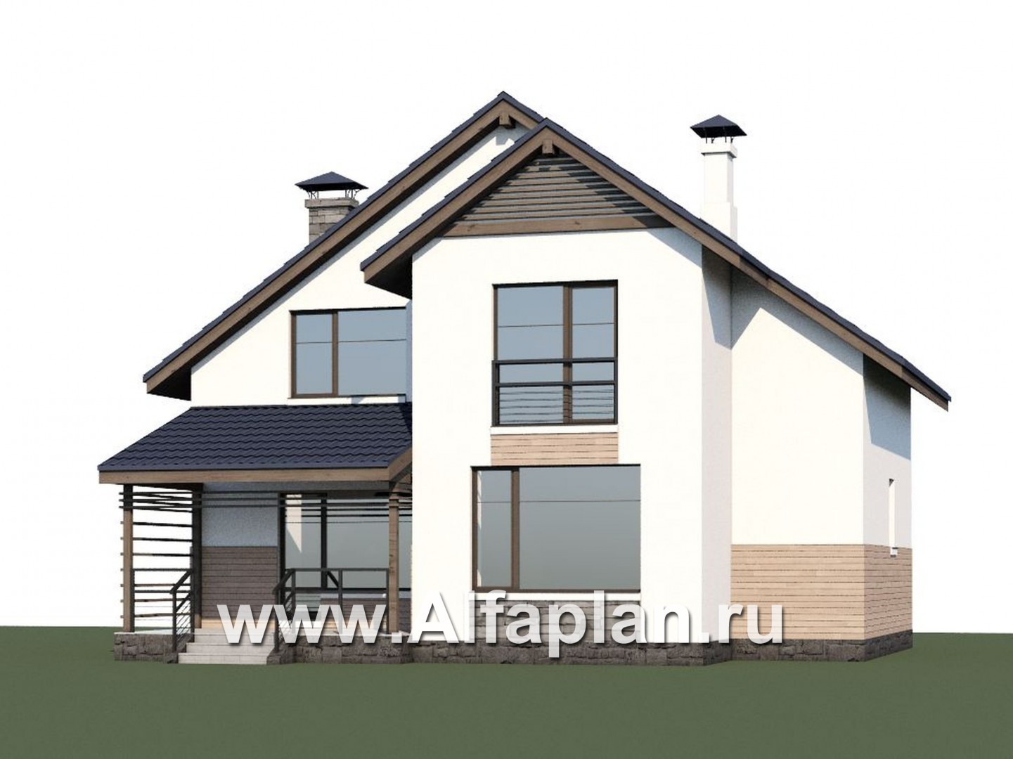 «Территория комфорта» - проект  дома с мансардой, с сауной и с террасой, в стиле шале - дизайн дома №1
