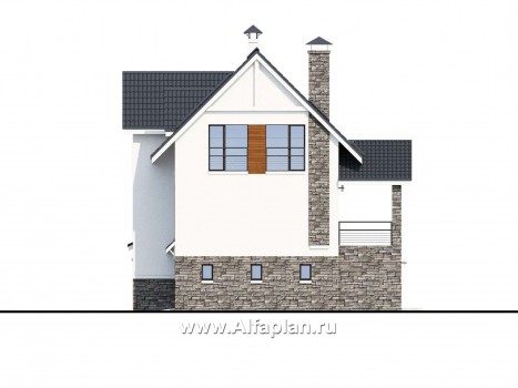 «Альпина» - проект двухэтажного дома, с мансардой и с гаражом на 1 авто и сауной в цоколе - превью фасада дома