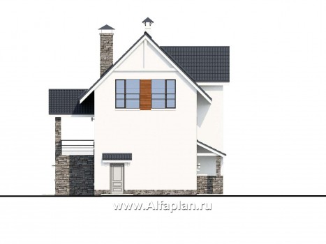 «Альпина» - проект двухэтажного дома, с мансардой и с гаражом на 1 авто и сауной в цоколе - превью фасада дома