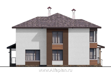 «Эридан» - красивый проект двухэтажного дома, с двусветной гостиной и с террасой, в современном стиле - превью фасада дома