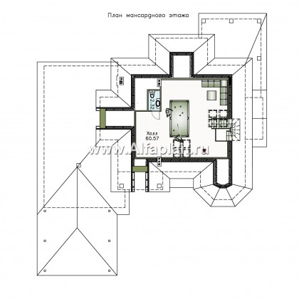«Воронцов» - проект двухэтажного дома из газобетона с эркером, с биллиардной,  с гаражом и навесом на 4 авто - превью план дома