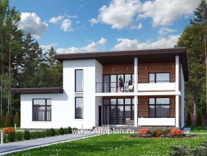 «Сезанн» - современный проект двухэтажного дома с террасой и с балконом, пристройка с сауной или квартирой
