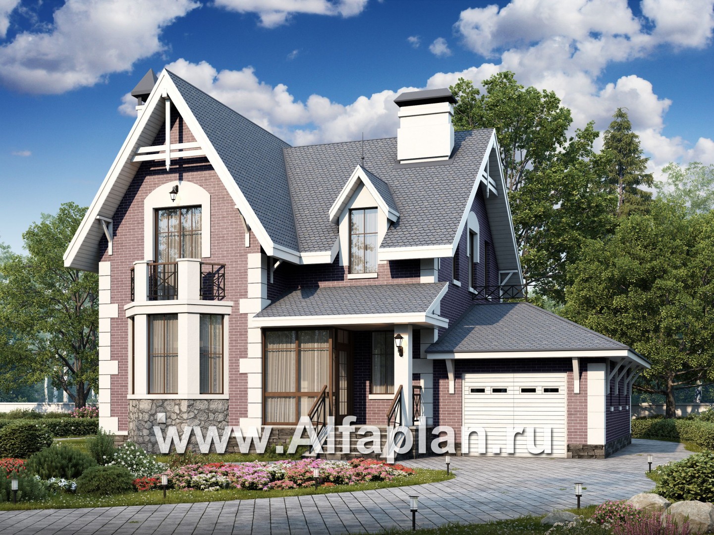 «Стелла» - «Стелла»- проект дома с мансардой, с террасой, в английском стиле, с гаражом - основное изображение