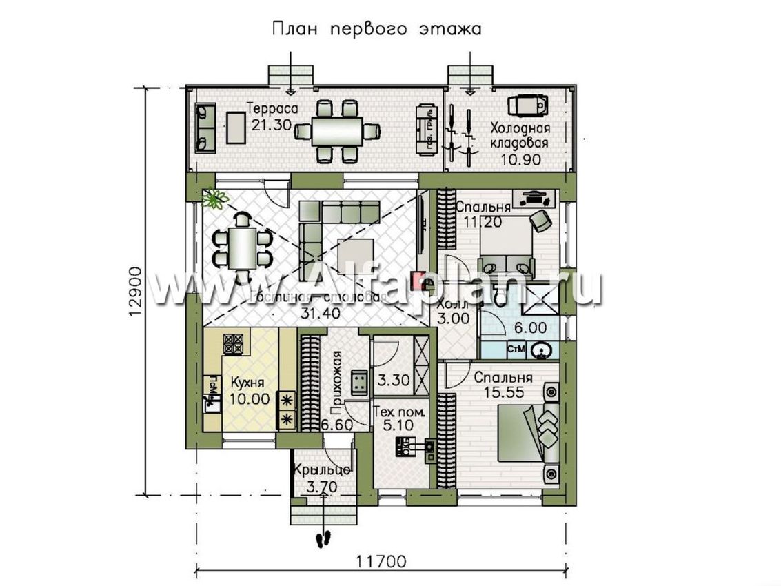 Планировка одноэтажного дома с двумя спальнями Планировка одноэтажного дома с двумя спальнями