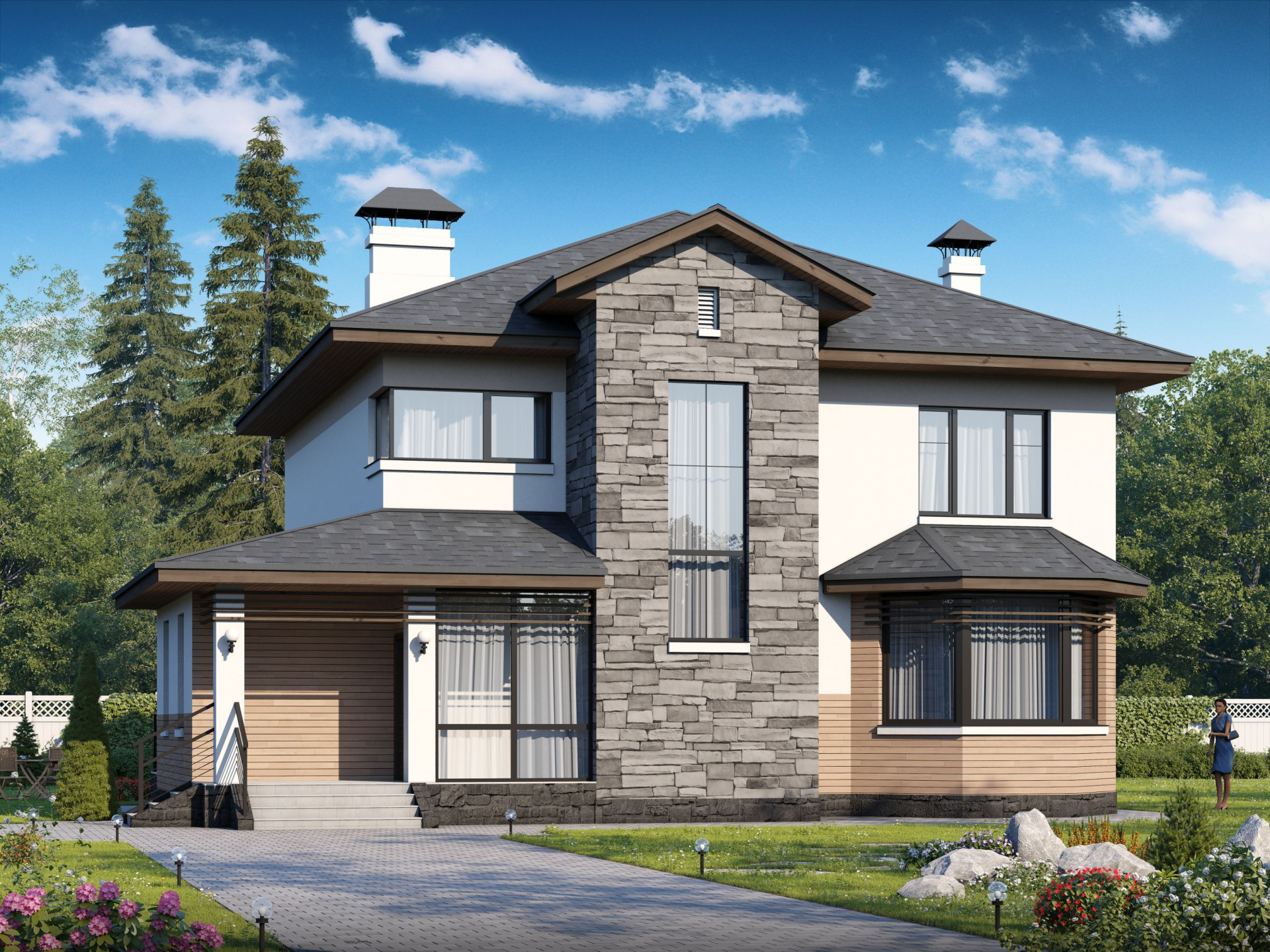 Превью для проекта в портфолио ««Оазис» - проект двухэтажного дома с эркером, с комфортной планировкой»