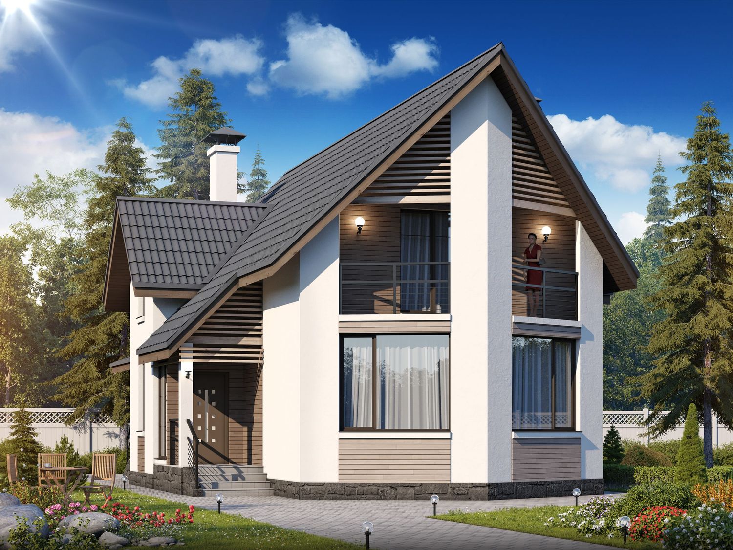 Превью для проекта в портфолио ««Якорь» - проект дома с мансардой, с оригинальным эркером, в скандинавском стиле»