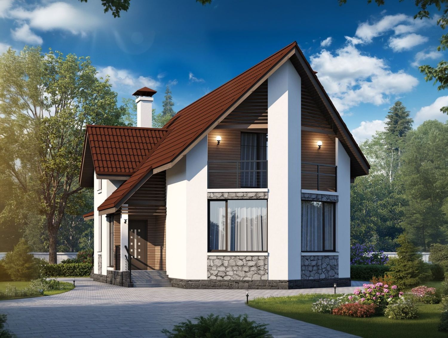 Превью для проекта в портфолио ««Якорь» - проект дома с мансардой, улучшенный вариант 4 спальни, с оригинальным эркером, в скандинавском стиле»