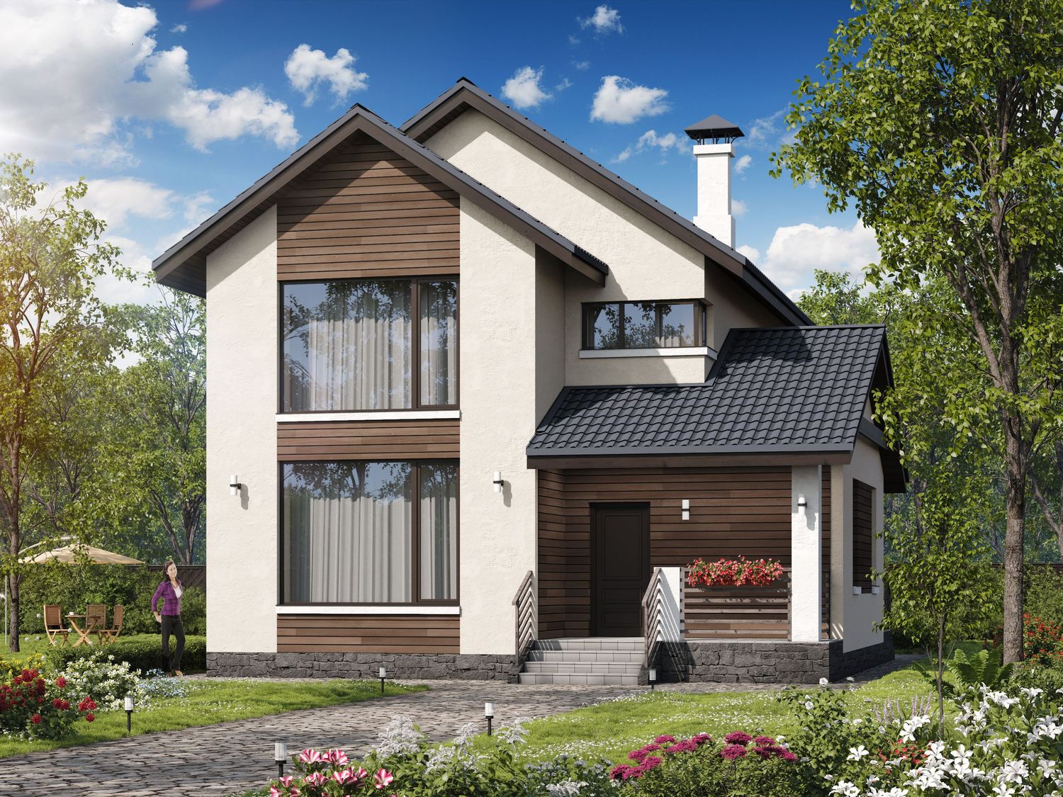 Превью для проекта в портфолио «Результат: от идеи до воплощения. «Весна» - проект двухэтажного дома, планировка с террасой, в скандинавском стиле»