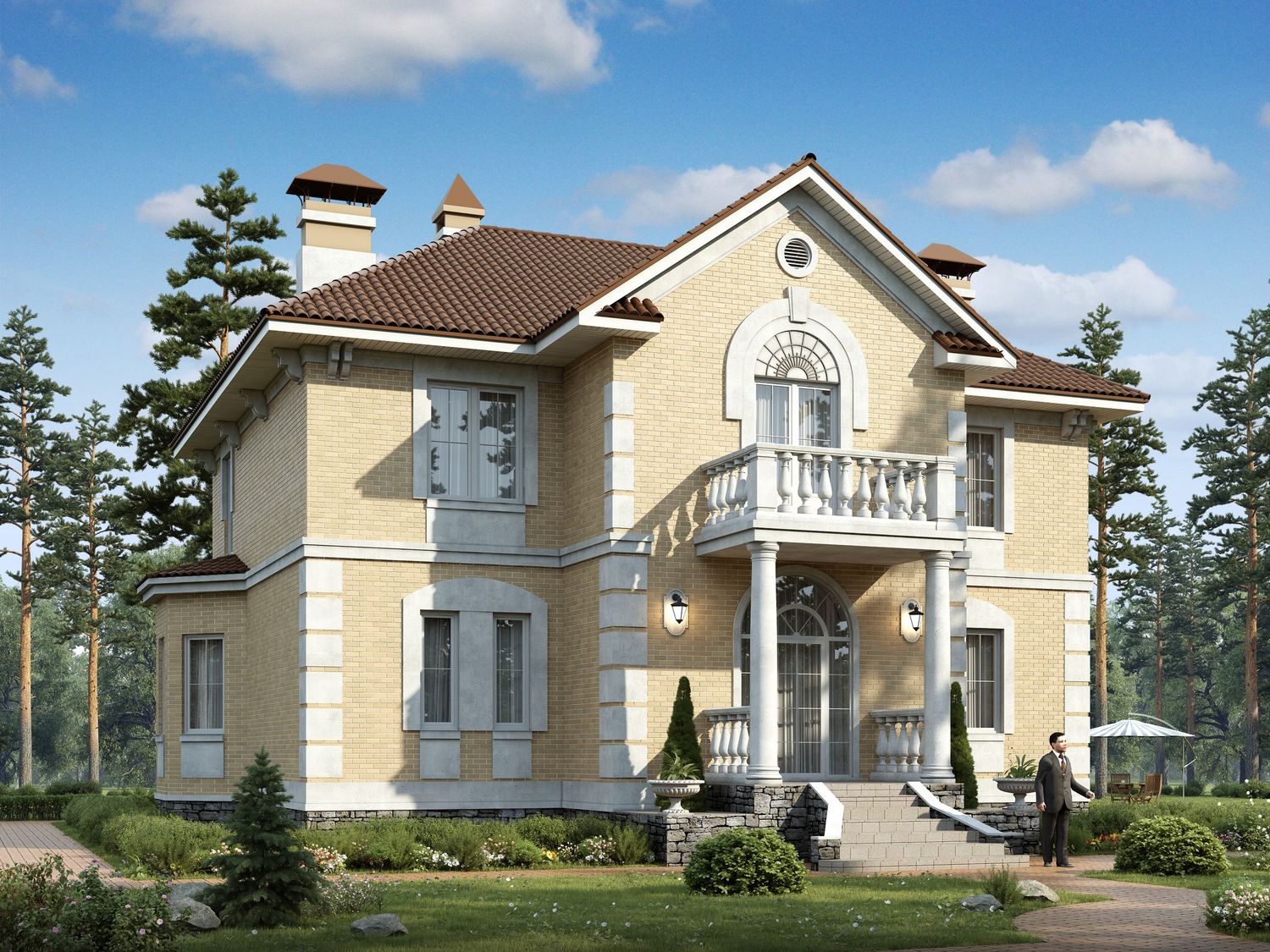 Превью для проекта в портфолио «Прект дома в классическом стиле. «Головин»-проект двухэтажного дома из газобетона, планировка с лестницей в центре и вторым светом»