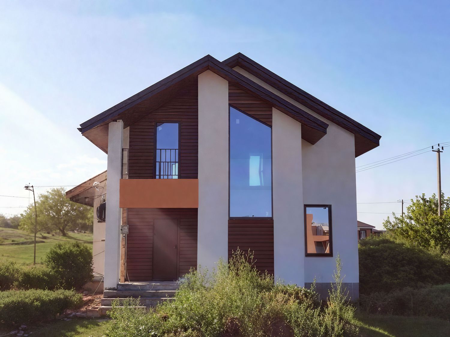 Превью для проекта в портфолио ««Рациональ» - проект коттеджа с мансардой, с террасой и с балконом, с двускатной кровлей»