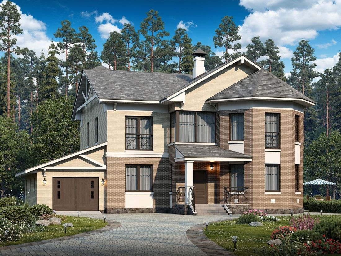 Превью для проекта в портфолио ««Clever» - проект двухэтажного дома, планировка с эркером и кабинетом на 1 эт, с террасой и с гаражом»