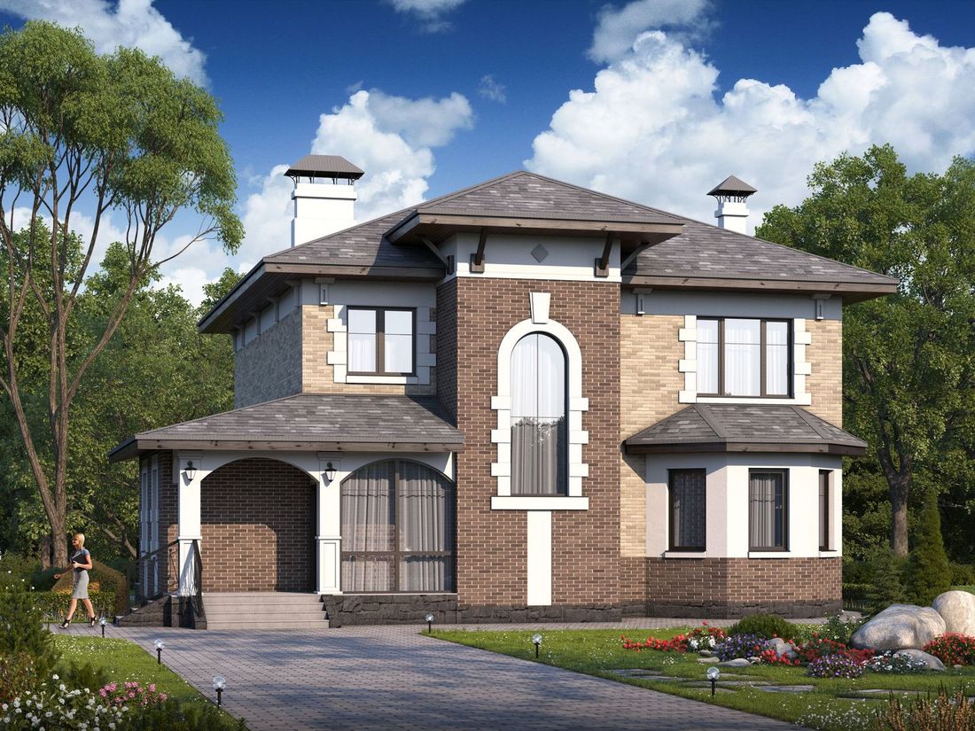 Превью для проекта в портфолио ««Амадей» - проект двухэтажного дома, планировка с эркером и с террасой»