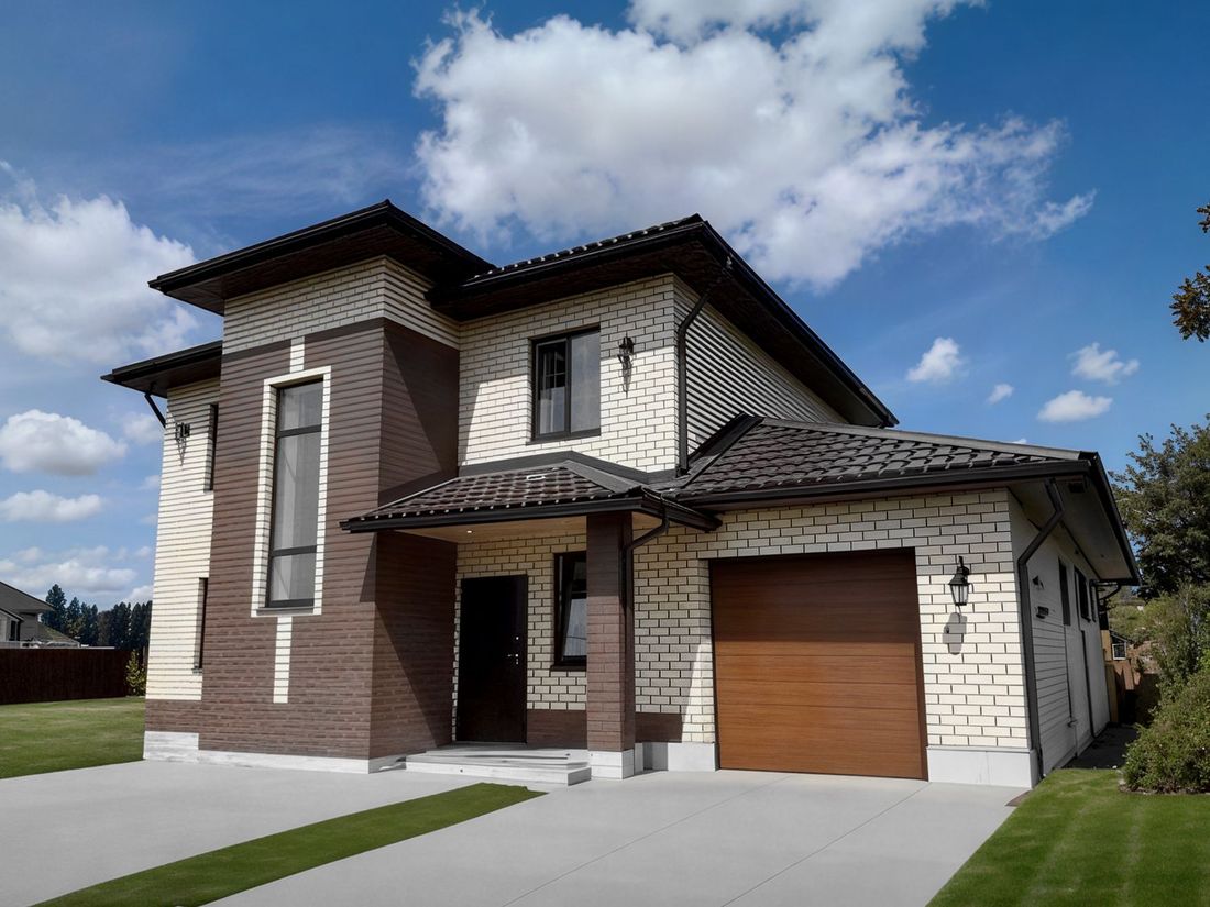 Превью для проекта в портфолио ««Виконт» - проект двухэтажного дома, с террасой, удобная планировка с гаражом, в стиле эклектика»