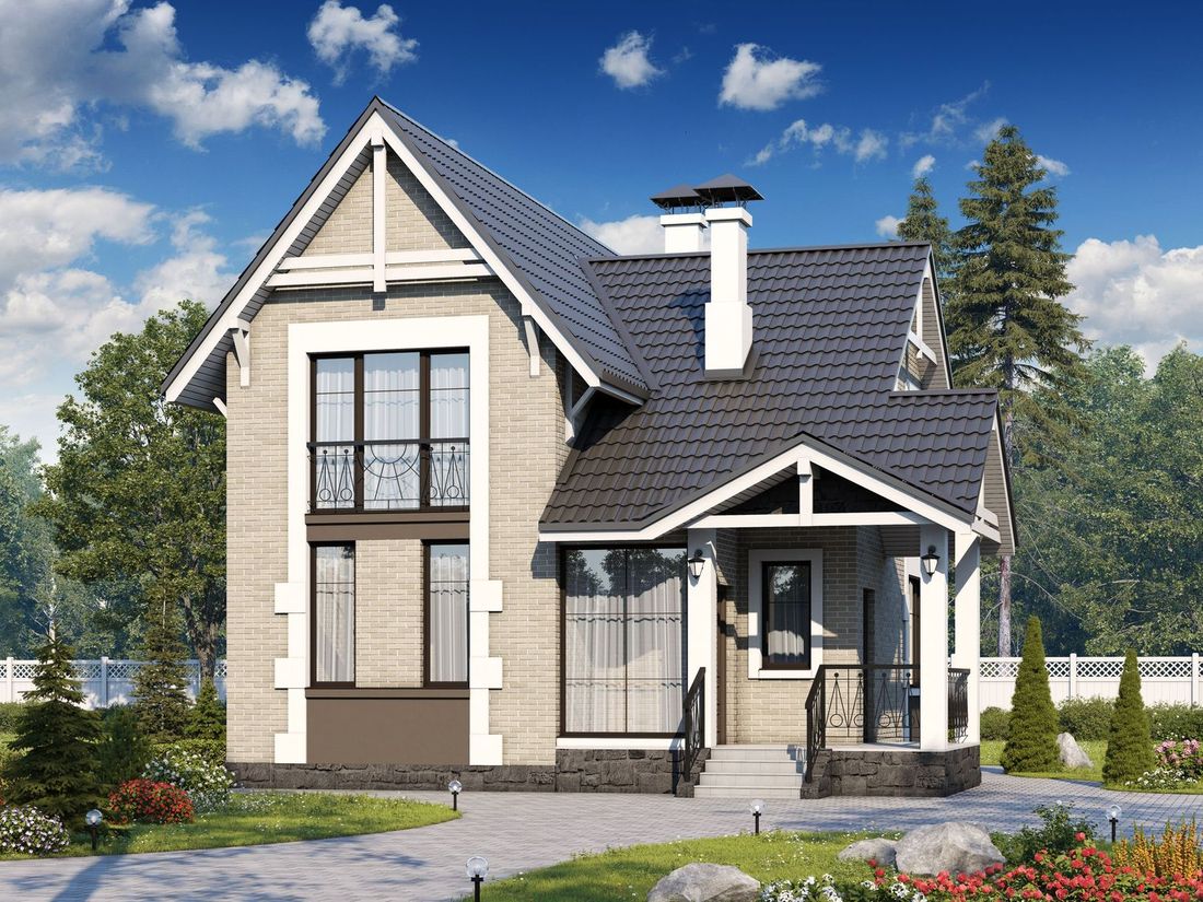 Превью для проекта в портфолио «Компактный коттедж. «Кадет» - проект дома с мансардой, из кирпича, в стиле эклектика»