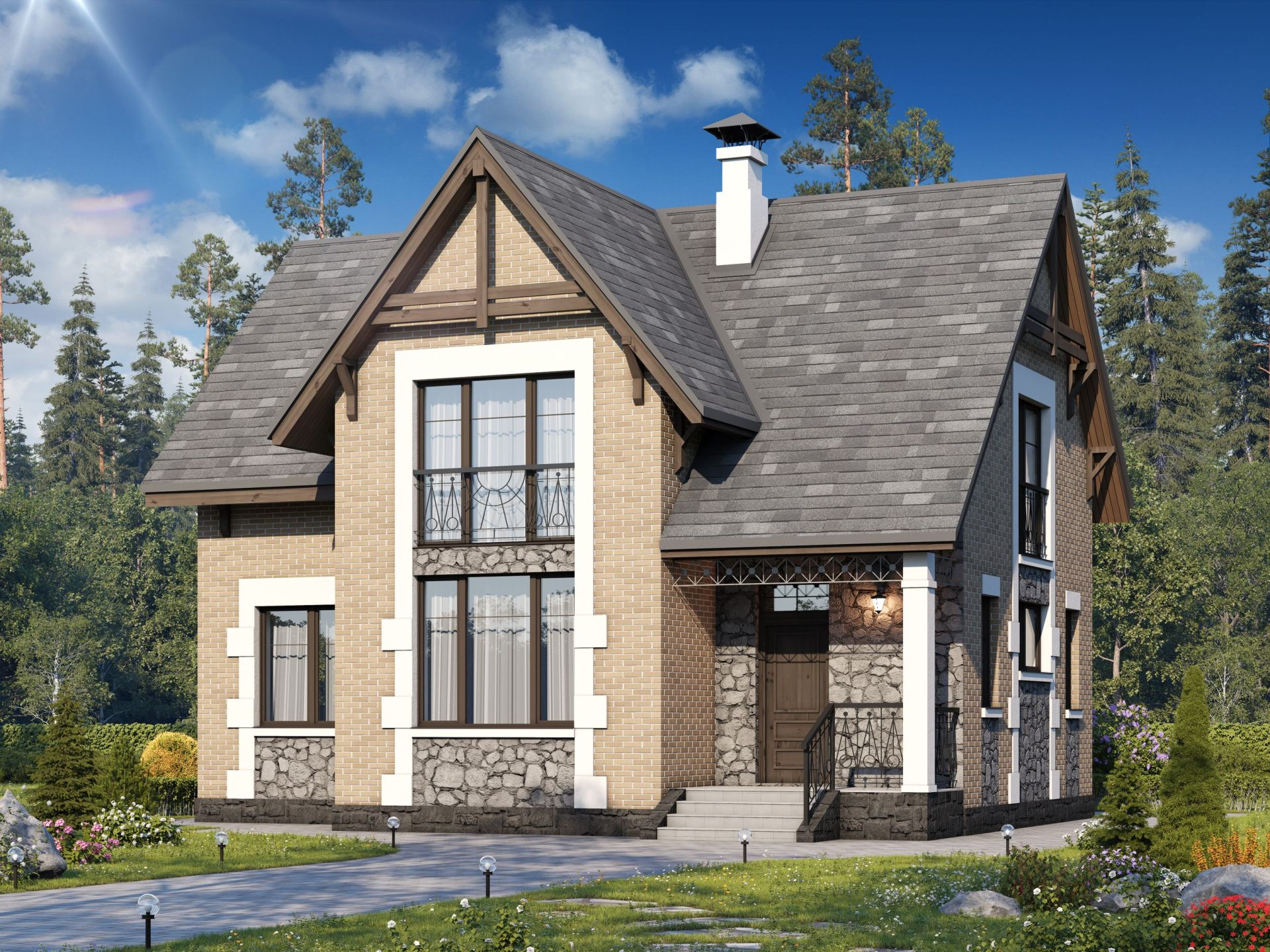 Превью для проекта в портфолио « «Семейное гнездо» - проект дома с мансардой, из кирпича, с открытой современной планировкой»