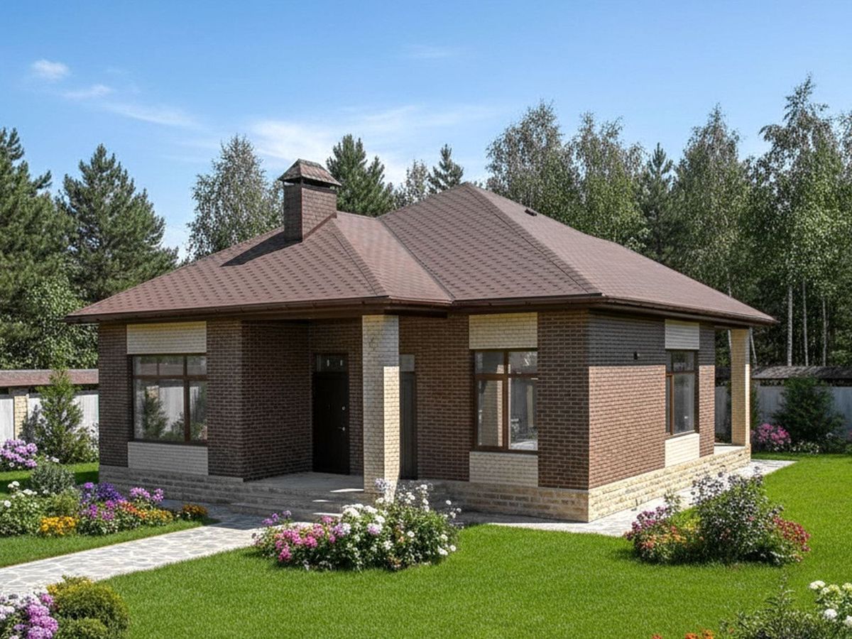 Превью для проекта в портфолио «Отличная планировка. «Онега» - проект одноэтажного дома из газобетона, 2 спальни, с террасой»