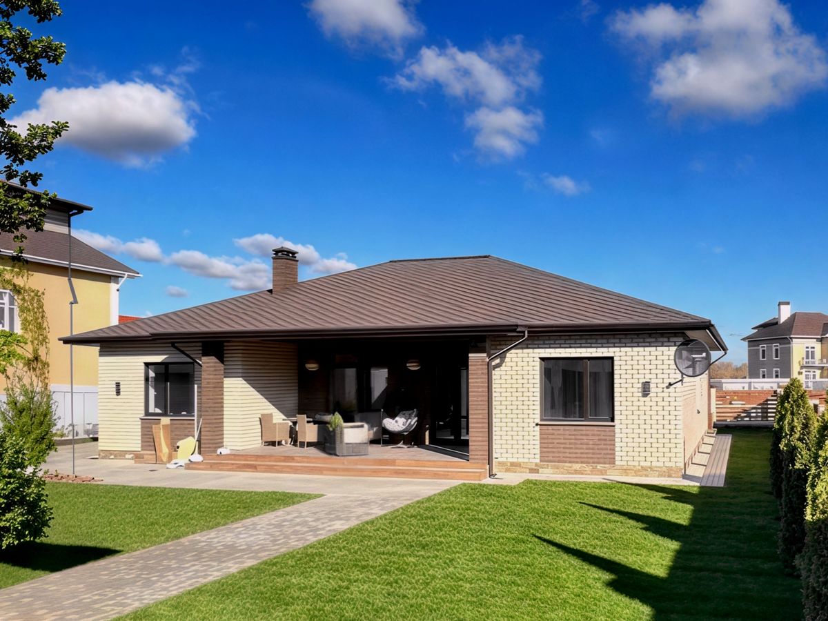 Превью для проекта в портфолио ««Леда» - проект одноэтажного дома, 4 спальни, с террасой со стороны входа, отличная планировка»