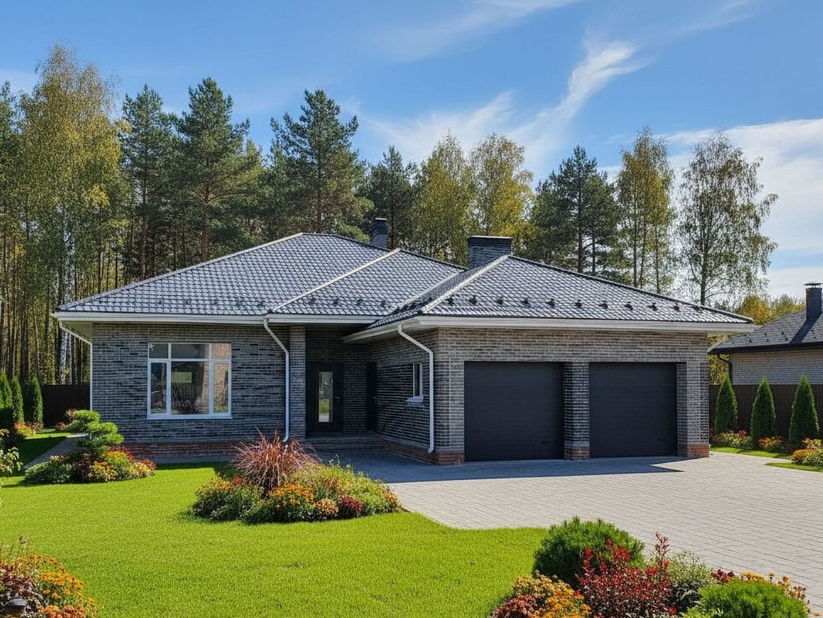 Превью для проекта в портфолио ««Покровка» - красивый дом, проект одноэтажногокоттеджа из газобетона, мастер спальня, с террасой и гаражом на 2 авто»