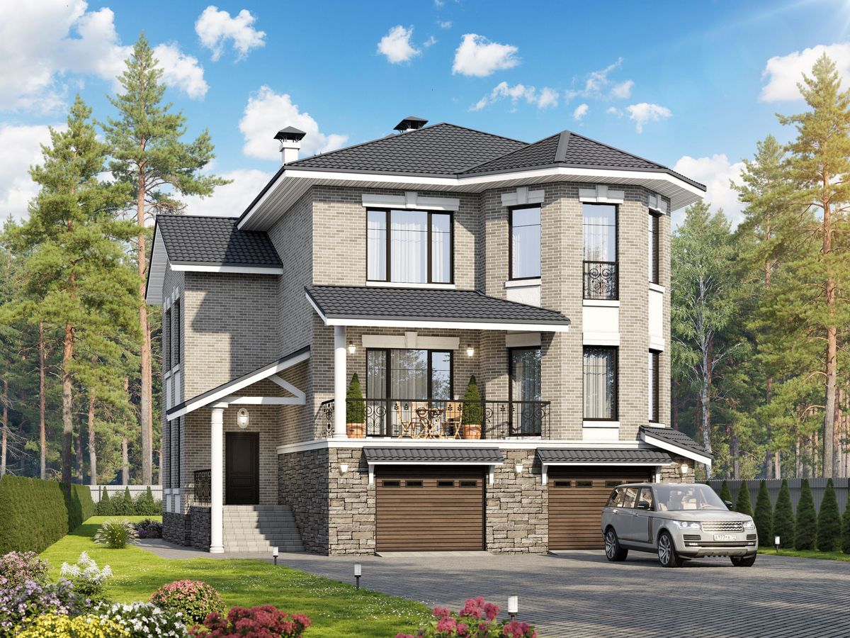 Превью для проекта в портфолио « «Нева» - проект эксклюзивного трехэтажного дома из кирпича, с террасой и с эркером, с квартирой для персонала»