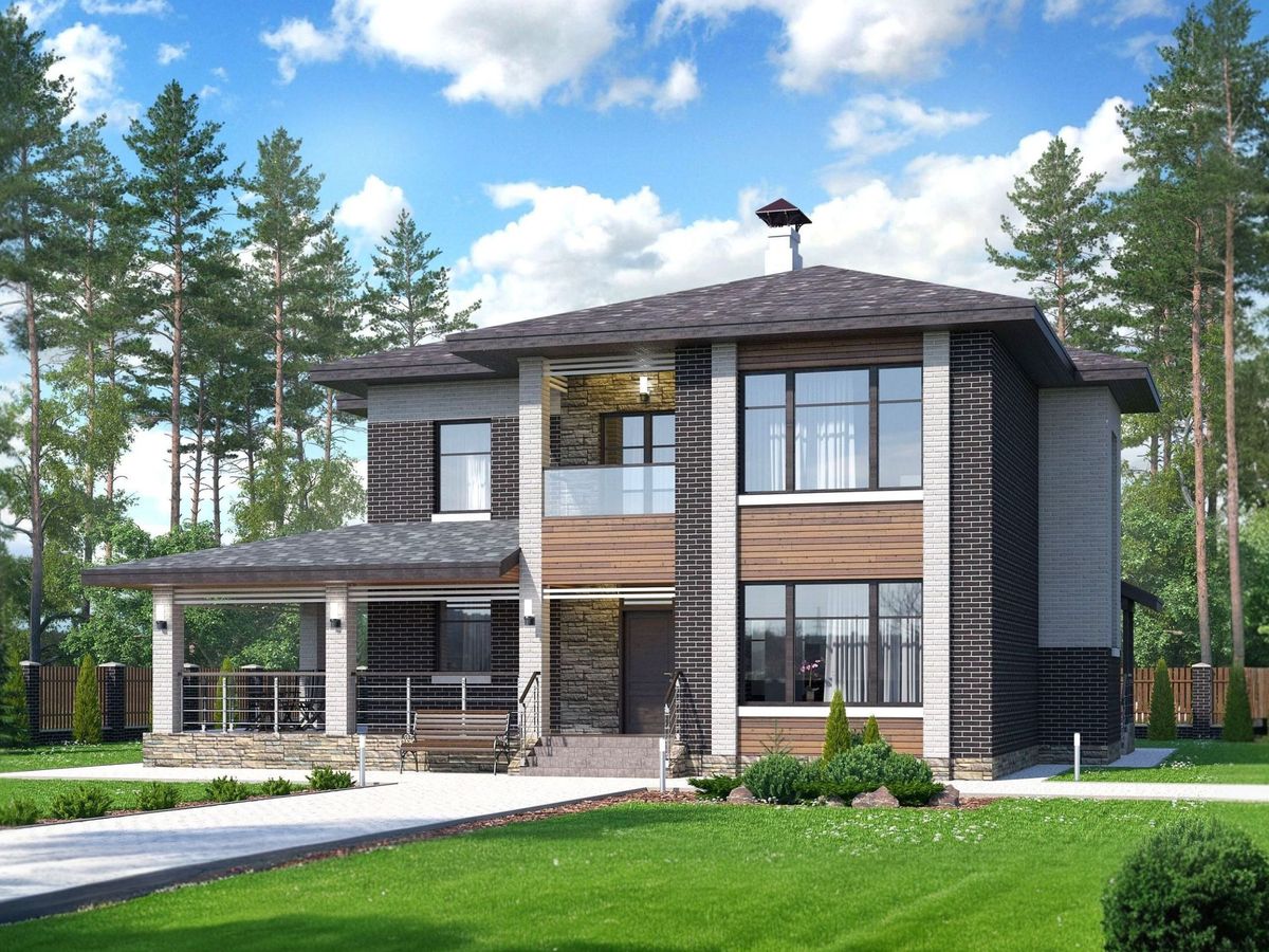 Превью для проекта в портфолио ««Республика» - проект двухэтажного дома из газобетона, с террасой, мастер спальня, в современном стиле»