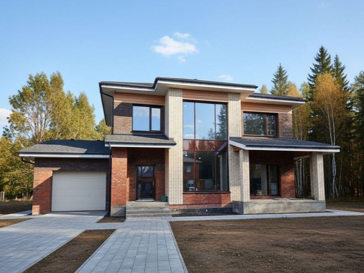 Превью для проекта в портфолио ««Светлая полоса» - проект двухэтажного дома, современный стиль, с террасой и с гаражом»