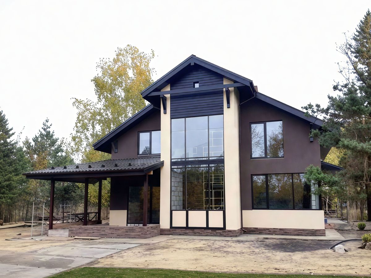 Превью для проекта в портфолио ««Регата» - проект дома с мансардой, столовая со вторым светом, с террасой, гостиная со стороны террасы, мастер спальня»