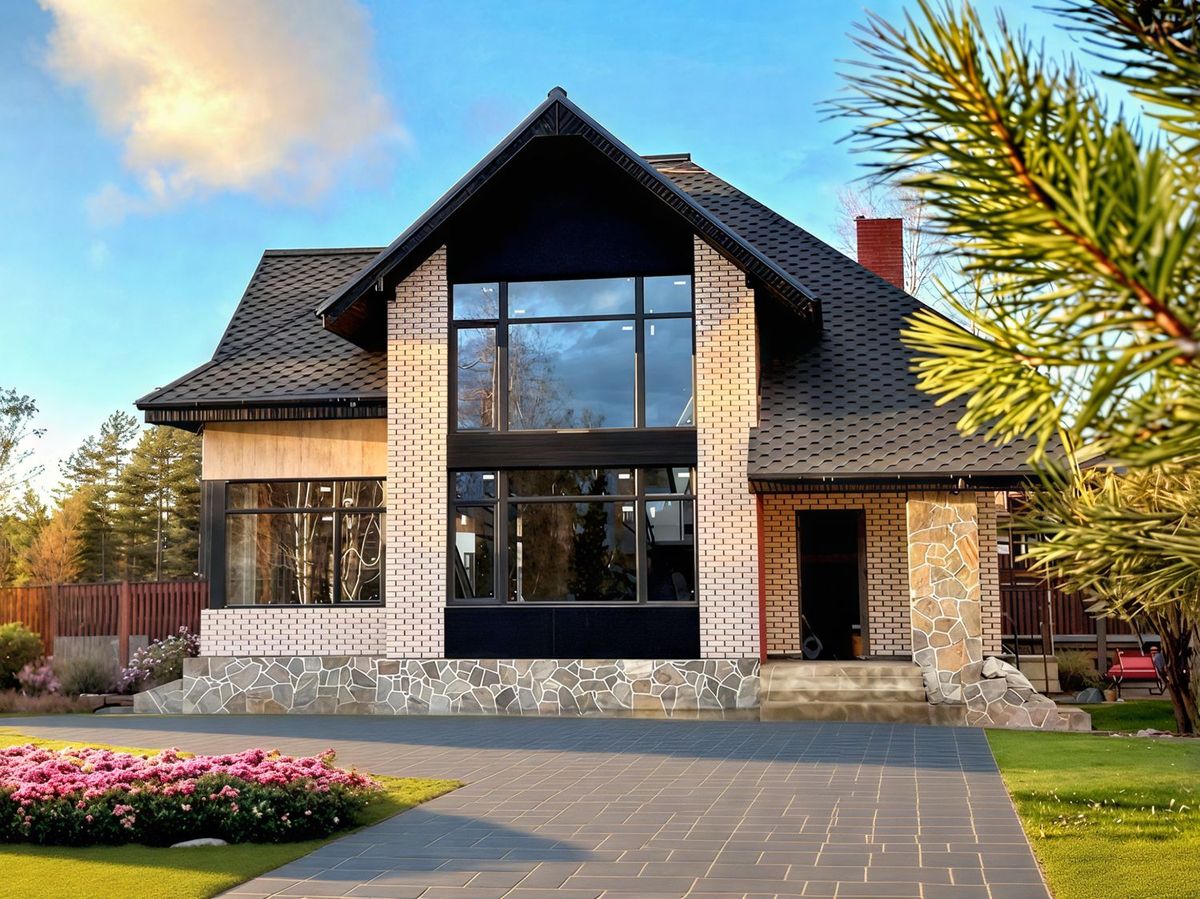 Превью для проекта в портфолио «Панорамное остекление. «Домик в Коломне» - проект дома с мансардой из газобетона, с террасой»