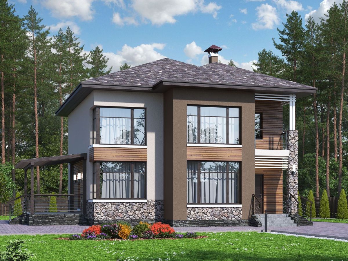 Превью для проекта в портфолио ««Печора» - проект двухэтажного дома, в современном стиле, с сауной и с террасой, мастер спальня»