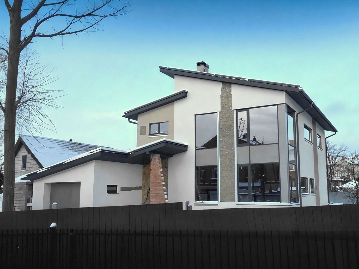 Превью для проекта в портфолио «"Движущая сила" - проект современного двухэтажного дома, с панорамным угловым остеклением, сауной и аквариумом»