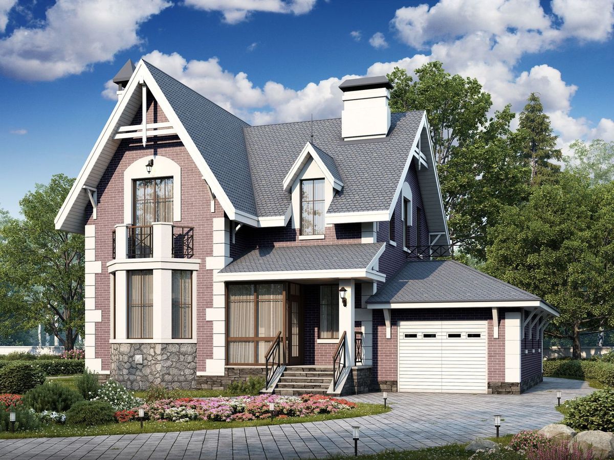 Превью для проекта в портфолио ««Стелла» - проект дома с мансардой, с террасой, в английском стиле»