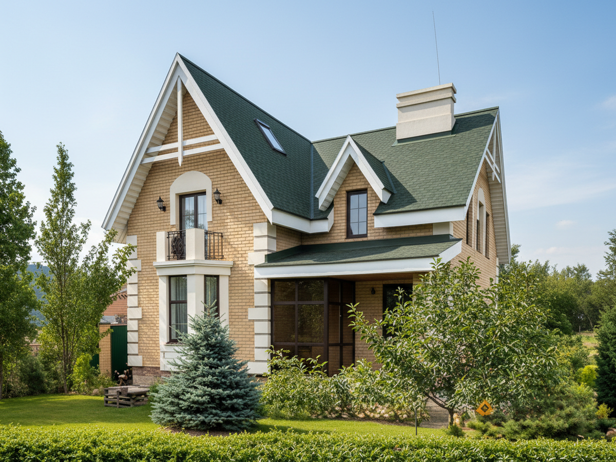 Превью для проекта в портфолио ««Стелла» - проект дома с мансардой, с террасой, в английском стиле»