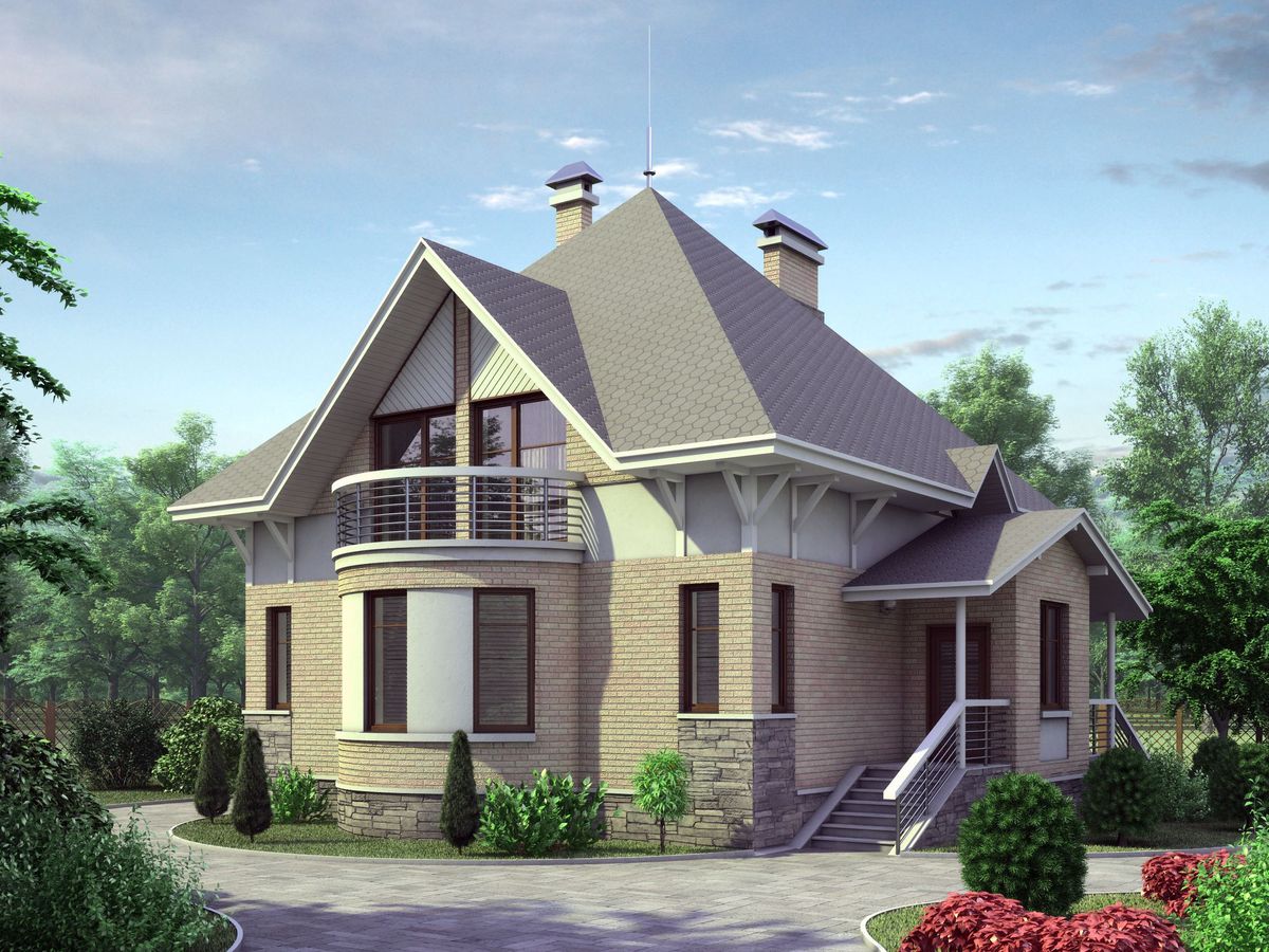 Превью для проекта в портфолио ««Петит» - проект дома с мансардой, планировка с эркером и террасой, с пирамидальной кровлей»