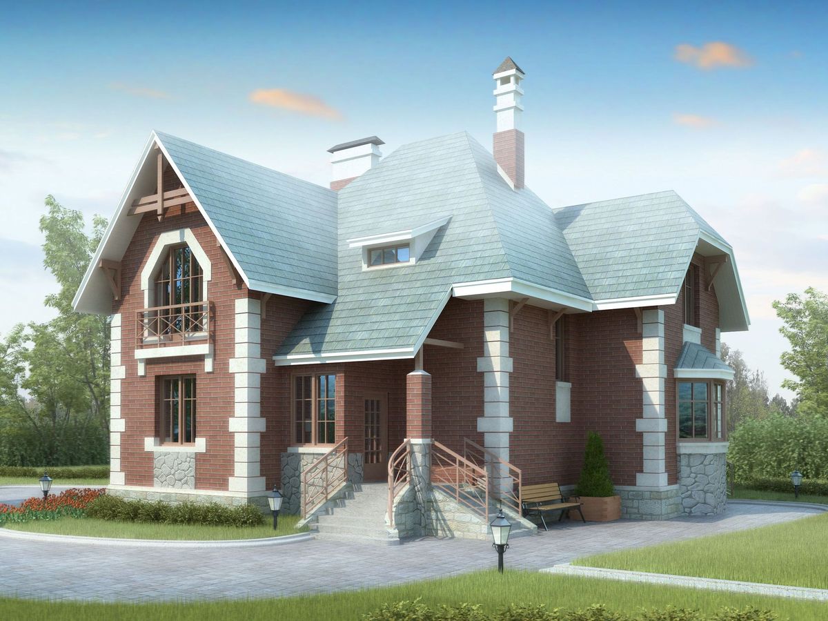 Превью для проекта в портфолио ««Приорат» - проект дома с мансардой, кабинет на 1 эт, с террасой и с эркером, суперхит стройплощадок!»