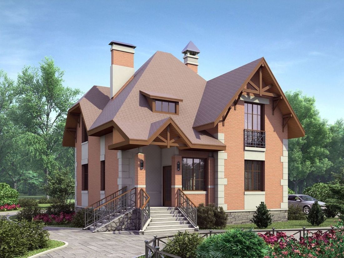 Превью для проекта в портфолио ««Ягерхаус» — проект двухэтажного дома с пирамидальной кровлей, с террасой, в стиле Петровское барокко»