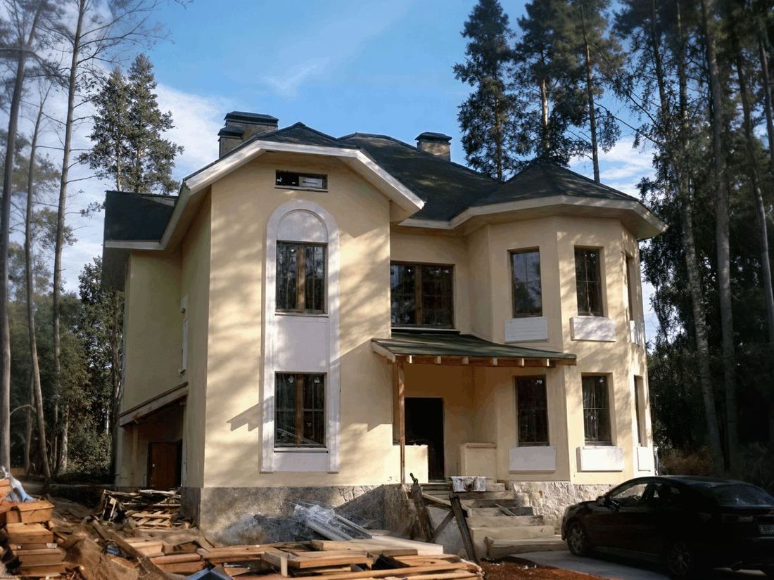 Превью для проекта в портфолио ««Амбиент» - проект двухэтажного дома из газобетона, с эркером и с террасой, открытая планировка»