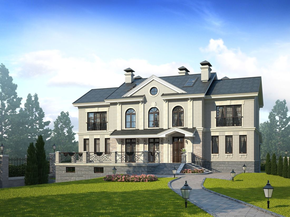 Превью для проекта в портфолио «Эксклюзивная вилла. «Поместье» - проект двухэтажного дома, с мансардой и двусветной гостиной, особняк в классическом стиле»