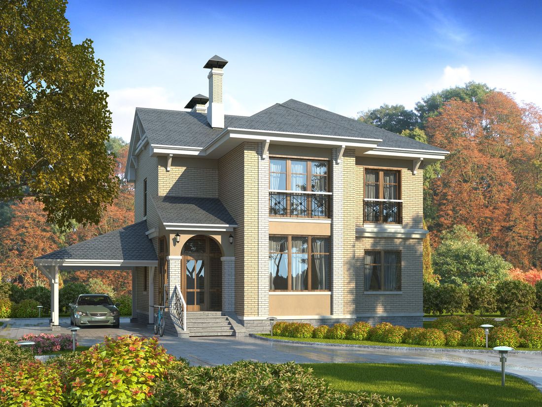 Превью для проекта в портфолио ««Гармония» - проект двухэтажного дома, с террасой. с навесом для авто»