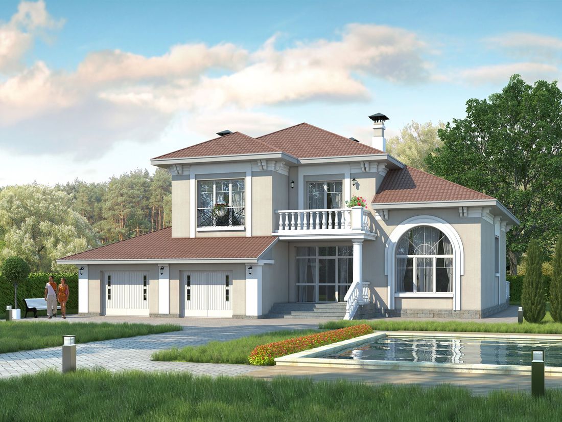 Превью для проекта в портфолио «Русская усадьба. «Тургенев» - проект дома в классическом стиле с террасой и с гаражом»