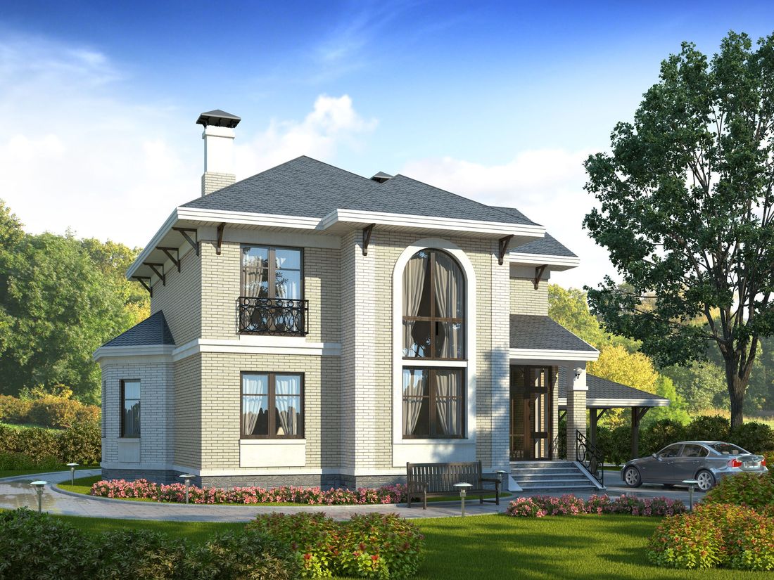 Превью для проекта в портфолио « «Эйваро»- проект двухэтажного дома из газобетона, с двусветной столовой и с террасой»