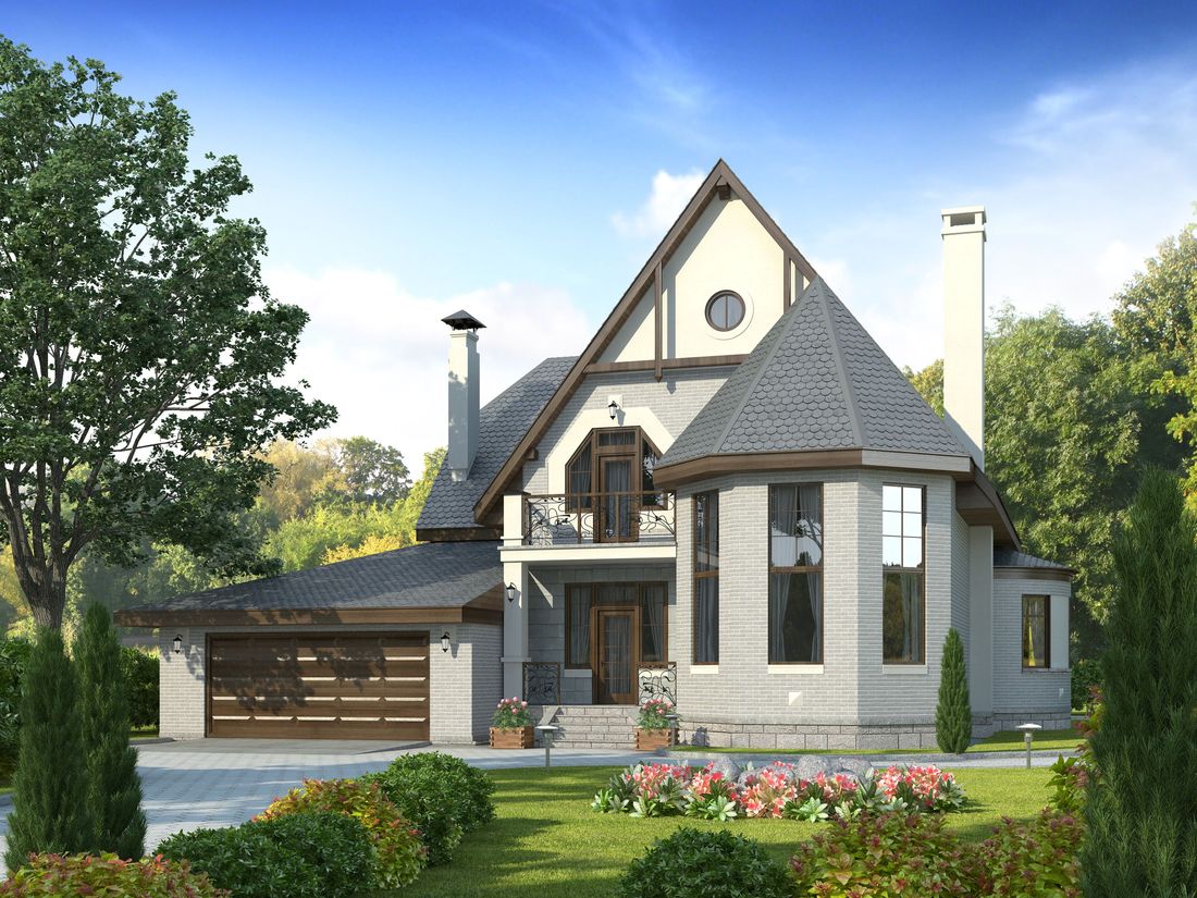 Превью для проекта в портфолио ««Ленский» - проект двухэтажного дома, с мансардой и гаражом, для большой семьи в стиле модерн»