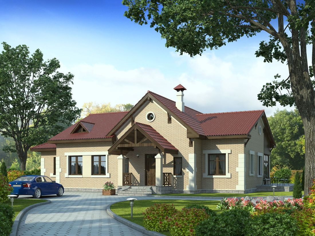 Превью для проекта в портфолио ««Поместье» - проект одноэтажного дома, из кирпича, в классическом стиле»