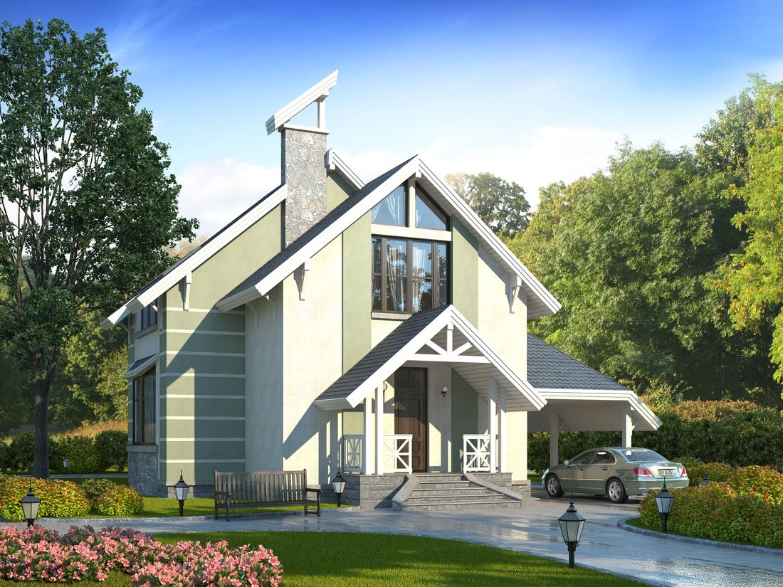 Превью для проекта в портфолио ««Компакт» - проект дома с мансардой, с террасой и с двускатной кровлей»